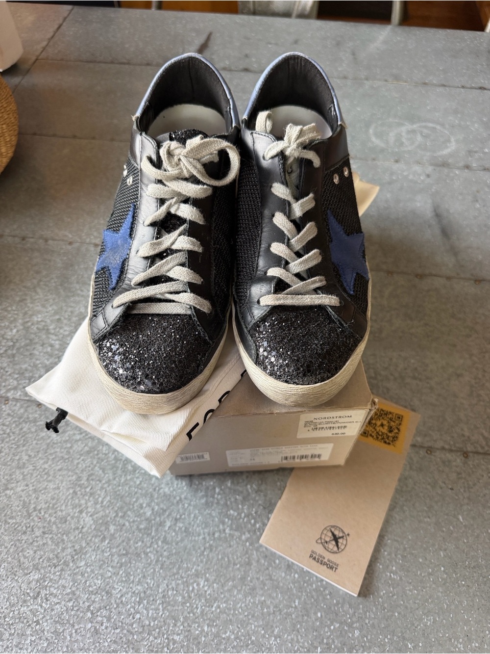 Golden Goose Black/Blueette/Powder Blue Glitter & Leather Sneakers Box